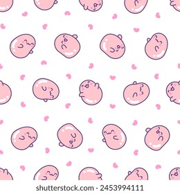 Cute kawaii tapioca pearls. Seamless pattern. Cartoon funny characters. Hand drawn style. Vector drawing. Design ornaments.