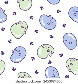 Cute kawaii tapioca pearls. Seamless pattern. Cartoon funny characters. Hand drawn style. Vector drawing. Design ornaments.