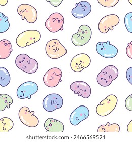 Cute kawaii tapioca pearls. Seamless pattern. Cartoon funny characters. Hand drawn style. Vector drawing. Design ornaments.