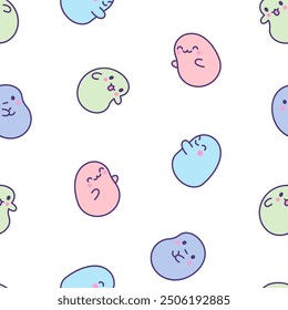 Cute kawaii tapioca pearls. Seamless pattern. Cartoon funny characters. Hand drawn style. Vector drawing. Design ornaments.