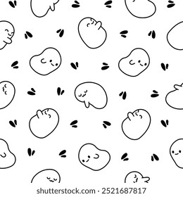 Cute kawaii tapioca pearls. Seamless pattern. Coloring Page. Cartoon funny characters. Hand drawn style. Vector drawing. Design ornaments.