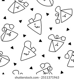 Cute kawaii tea bag cartoon character. Seamless pattern. Coloring Page. Hand drawn style. Vector drawing. Design ornaments.