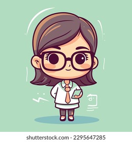 Cute kawaii teacher chibi mascot vector cartoon style