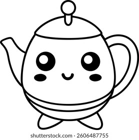 Cute Kawaii Teapot Cartoon Illustration