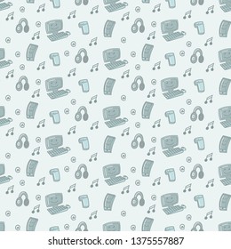 Cute kawaii technology device doodles, seamless pattern