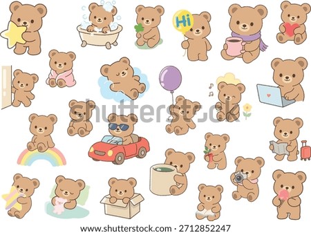 Cute Kawaii Teddy Bear Clipart Set