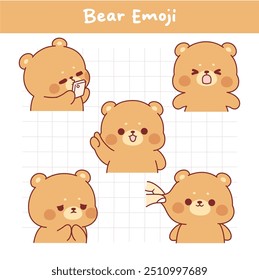 Cute Kawaii Teddy bear face expression emoji sticker collection