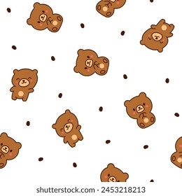 Cute kawaii teddy bear. Seamless pattern. Cartoon funny animals character. Hand drawn style. Vector drawing. Design ornaments.