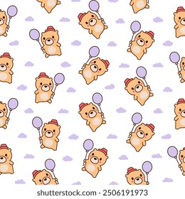 Cute kawaii teddy bear. Seamless pattern. Cartoon funny animals character. Hand drawn style. Vector drawing. Design ornaments.