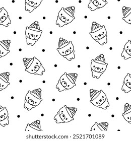 Cute kawaii teddy bear. Seamless pattern. Coloring Page. Cartoon funny animals character. Hand drawn style. Vector drawing. Design ornaments.