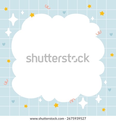 Cute kawaii template square vector frame. Cartoon hand-drawn doodle style. Perfect for stationery, design stickers for notes, notebook sheets, posts for social networks. Pastel palette