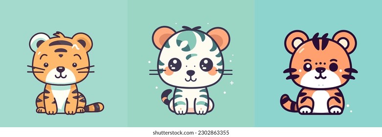 Cute kawaii tiger cartoon illustration