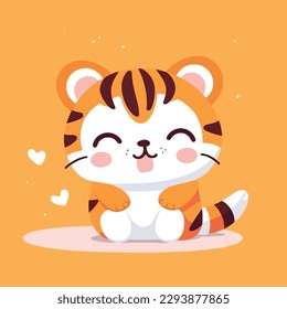 Cute kawaii tiger chibi mascot vector cartoon style