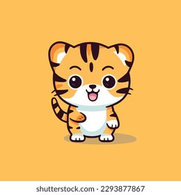 Cute kawaii tiger chibi mascot vector cartoon style