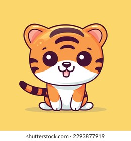 Cute kawaii tiger chibi mascot vector cartoon style