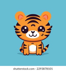 Cute kawaii tiger chibi mascot vector cartoon style