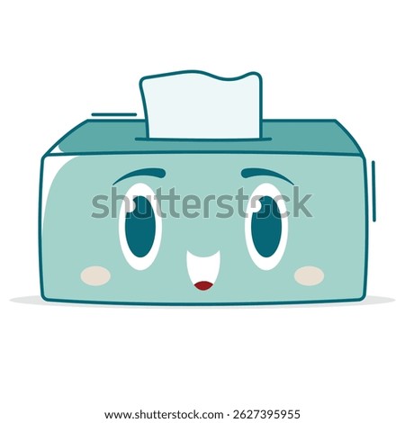  Cute Kawaii Tissue Box Vector, Pastel Colored Smiling Character in Cartoon Hand-Drawn Style for Kids Room Decor, Nursery Art, Health Education, Fun Cleaning Supplies, and Baby Products
