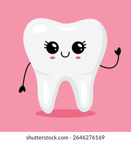 Cute Kawaii Tooth Character with Big Eyes
