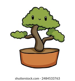 cute kawaii tree in vase cartoon illustration