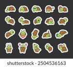 Cute kawaii turtles. Sticker Bookmark. Cartoon underwater inhabitants. Hand drawn style. Vector drawing. Collection of design elements.