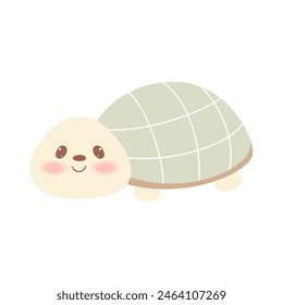 Cute kawaii turtle,tortoise,terrapin in hand draw flat style isolated on white background. Children vector illustration.Cartoon funny baby animal character design.Soft pastel colors.