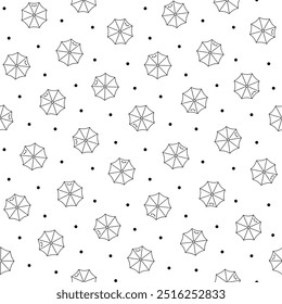 Cute kawaii umbrella. Seamless pattern. Coloring Page. Cartoon rainy seasonal parasols character. Hand drawn style. Vector drawing. Design ornaments.