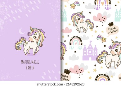Cute kawaii unicorn card