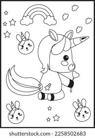 Cute Kawaii Unicorn Coloring Pages