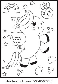 Cute Kawaii Unicorn Coloring Pages