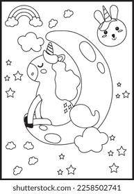 Cute Kawaii Unicorn Coloring Pages