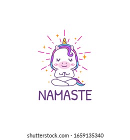 Cute kawaii unicorn hace poses de yoga