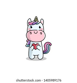Cute Kawaii Unicorn Holding a Heart