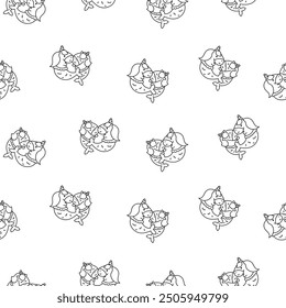 Cute kawaii unicorn mermaid. Seamless pattern. Coloring Page. Fantasy cartoon characters. Hand drawn style. Vector drawing. Design ornaments.