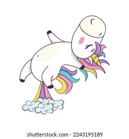 Cute kawaii unicorn and rainbow mane   anime style horn farts rainbow