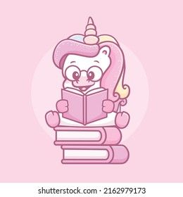 Cute Kawaii Unicorn Reading Book Cartoon Stock Vector (Royalty Free ...