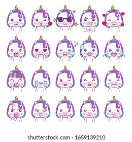 Cute kawaii unicorn social media emoticon