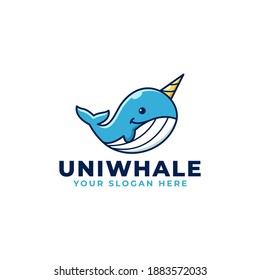 Cute Kawaii Unicorn Whale Playful Logo Mascot 