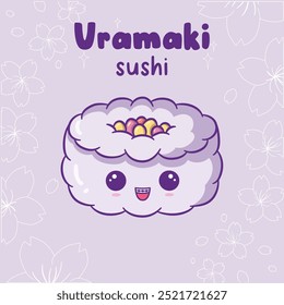 Cute Kawaii Uramaki Sushi Illustration