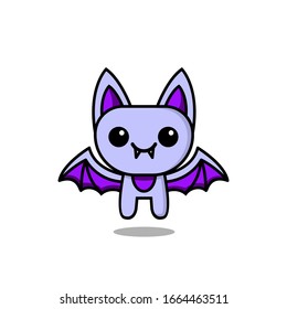 cute kawaii vampire bat character logo icon design vector illustration