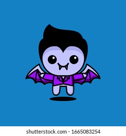 cute kawaii vampire bat character logo icon design vector illustration