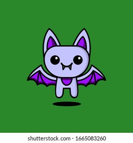 cute kawaii vampire bat character logo icon design vector illustration