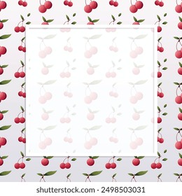 Cute kawaii vector cherry fruit with leaves notepad poster background for wedding, birthday,invitation