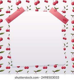 Niedliche Kawaii-Vektor Kirschfrucht mit Blättern Notizblock Poster Hintergrund für Hochzeit, Geburtstag, Einladung