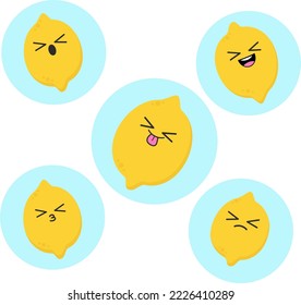 Cute kawaii vector lemon character set. Flat design vector illustration.
