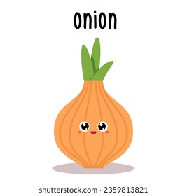 una linda ilustración del vector de cebolla vegetal kawaii