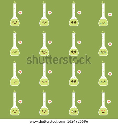 cute and kawaii volumetric flask flat design vector illustration. Funny padlock character with smiling human emoji, cartoon vector illustration isolated on color background. Cute and funny mascots