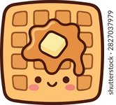 Cute Kawaii Waffle Character Vector Illustration | Smiling Cartoon Waffle Bakery Breakfast Clipart