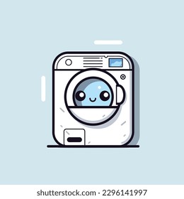 Cute kawaii washing machine chibi mascot vector cartoon style