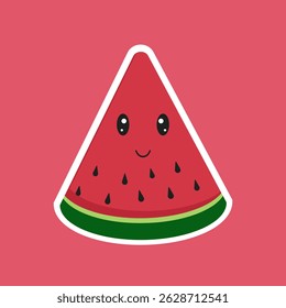 Cute kawaii watermelon slice character with happy face, perfect for kids decor and digital stickers