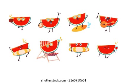 Cute and Kawaii watermelon Sticker Illustration Set With Various Activity and Expression for mascot